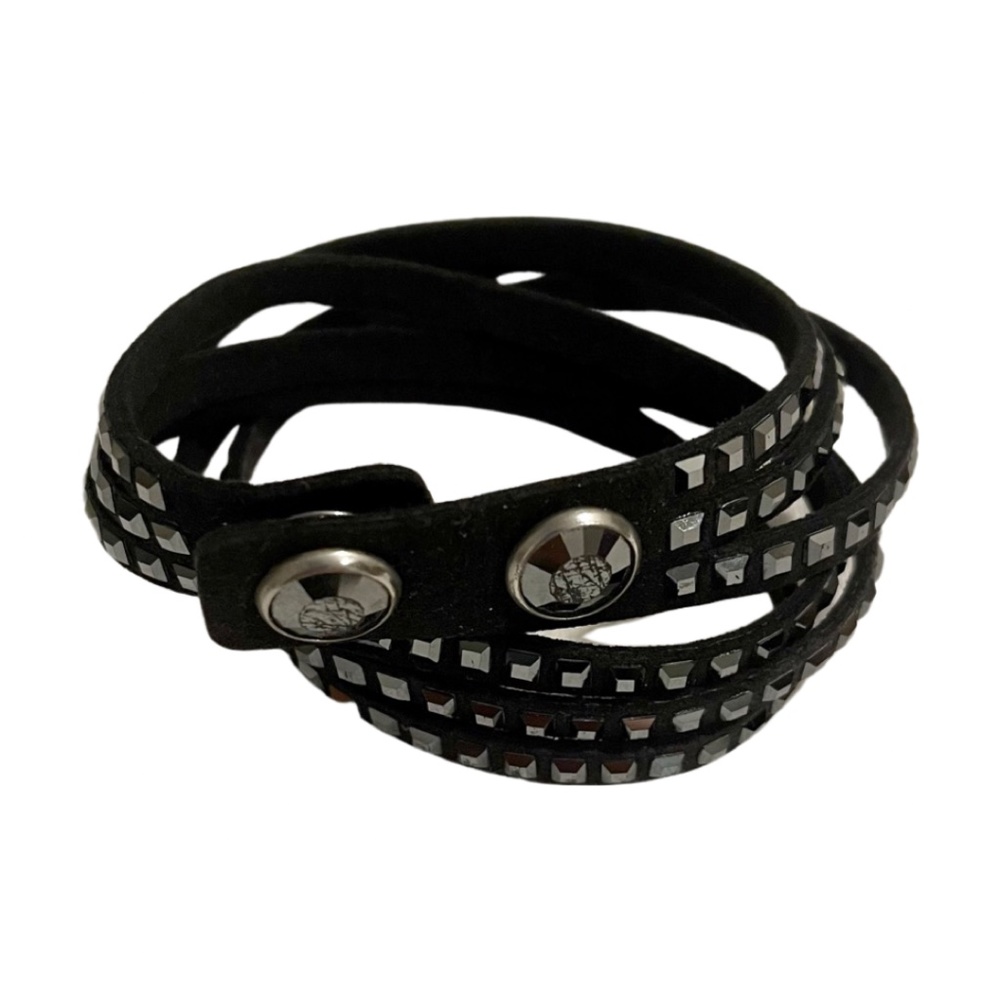 Swarovski Deluxe Double Wrap Bracelet / Cuff Black Suede & Crystals